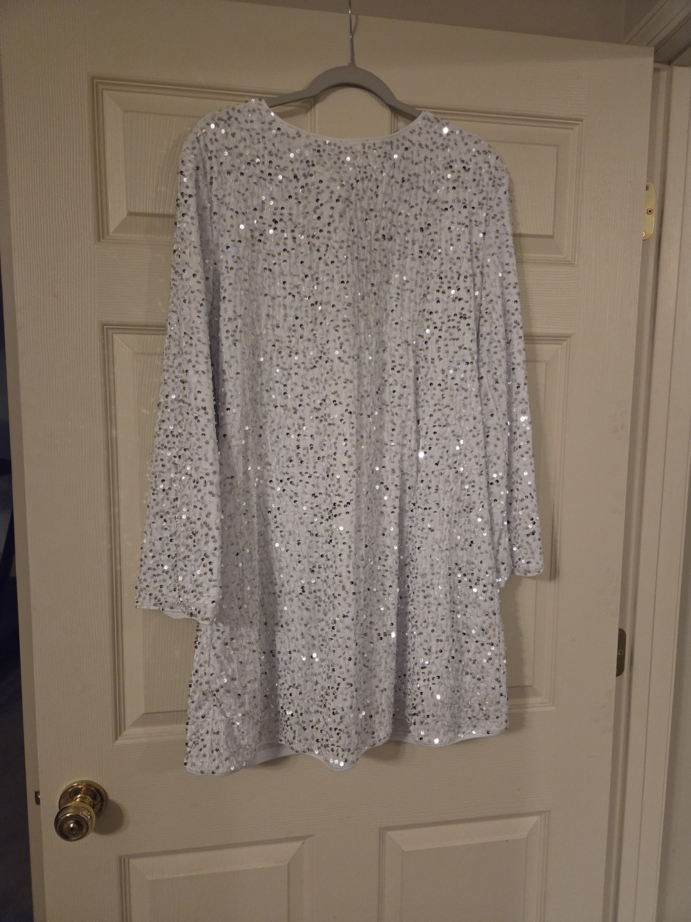 Silver Sequin Long Sleeve Shift Dress